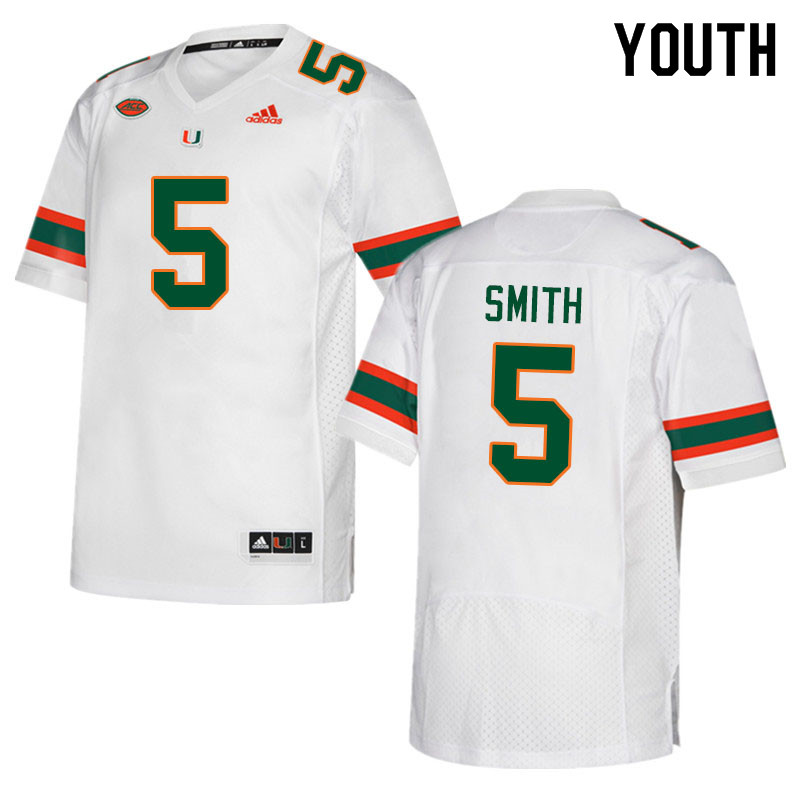 Youth #5 Keyshawn Smith Miami Hurricanes College Football Jerseys Sale-White - Click Image to Close